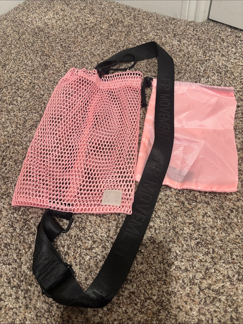 FP Movement by Free People Pink Mesh Crossbody with Black Branded Strap